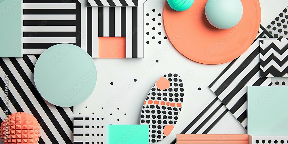 Poster a retro poster with bold geometric shapes and contrasting colors, such as circles, squares and lines