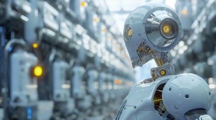Fototapeta premium Humanoid robot standing in a futuristic factory