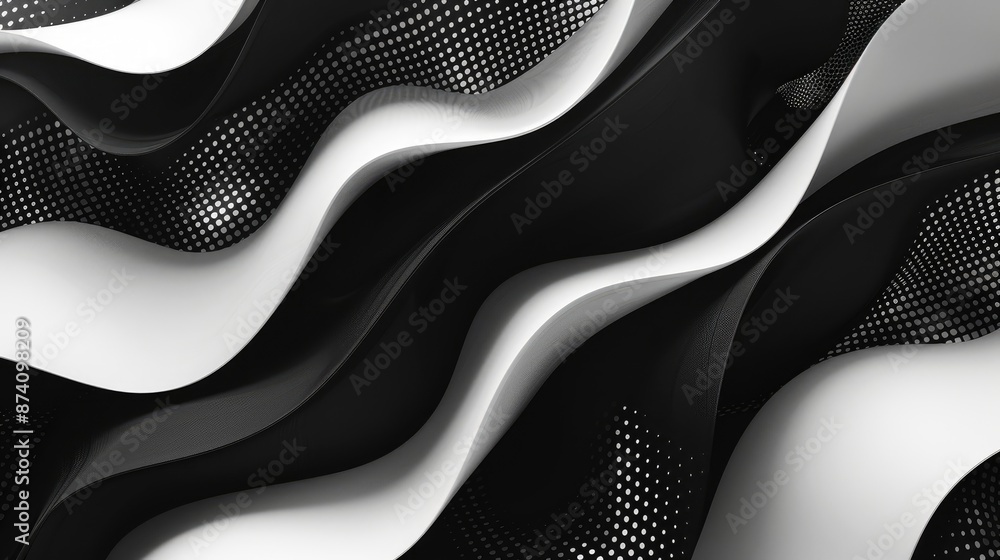 Poster tech minimal background with black and white wave patterns