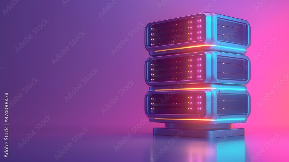 Poster futuristic server rack with neon lights in a modern data center, showcasing advanced technology and 