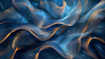 Flowing Fabric: A Beautiful and Swirling Image of Blue and Yellow Liquid Silk,Golden Waves: Painting with Glowing Particles and Flowing Forms,Abstract 3d Background. Texture. High quality wave
