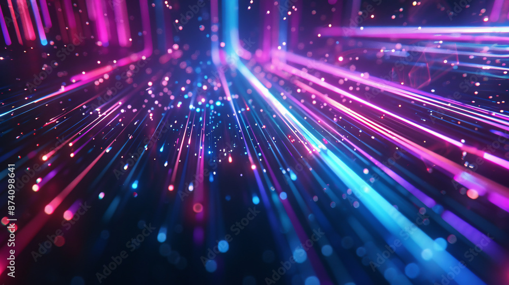 Poster abstract texture background featuring neon fiber optic lines, symbolizing speed and technology in a 