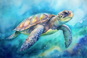 Fototapeta premium Sea Turtle Watercolor Aquatic Life Ocean Conservation Artistic Expression Marine Ecosystem