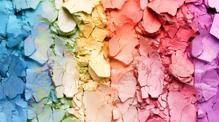 Fototapeta premium Colorful background with close up of a makeup swatch of crushed multicolored eyeshadow. Beauty and makeup concept. 