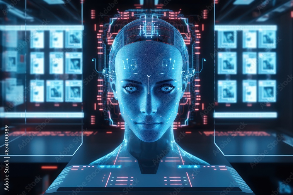 Poster artificial intelligence futuristic computer screen.