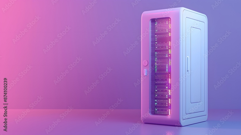 Poster minimalistic server rack with modern lighting on a gradient background. ideal for tech, data, and it