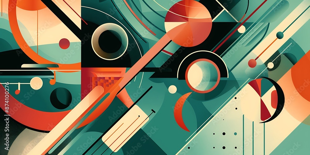 Poster a retro poster with bold geometric shapes and contrasting colors, such as circles, squares and lines
