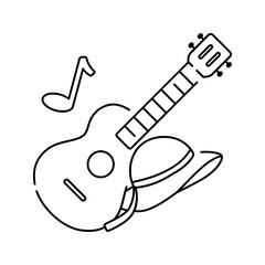 Guitar icon. guitar, music, musician, acoustic, folk, hat. Vector icon illustration