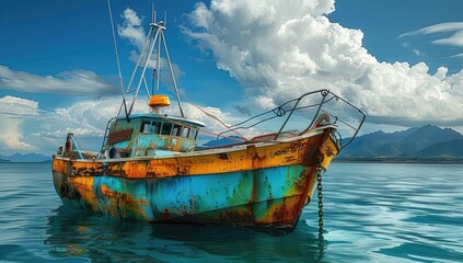 Weathered Boat in Calm Waters