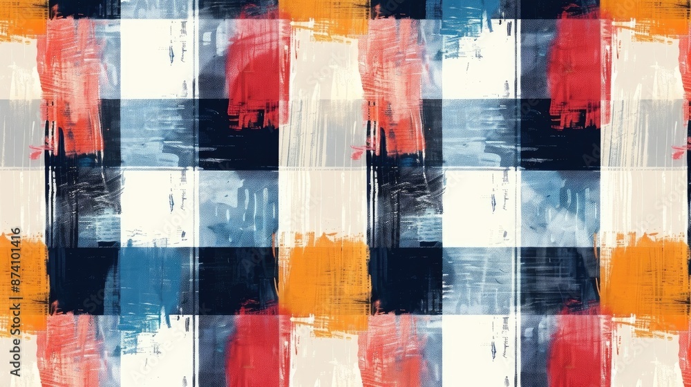 Poster abstract textured gingham pattern intersecting with simple stripes for versatile design purposes