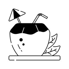 Coconut drink icon. coconut drink, coconut water, coconut, tropical, summer, drink . Vector icon illustration