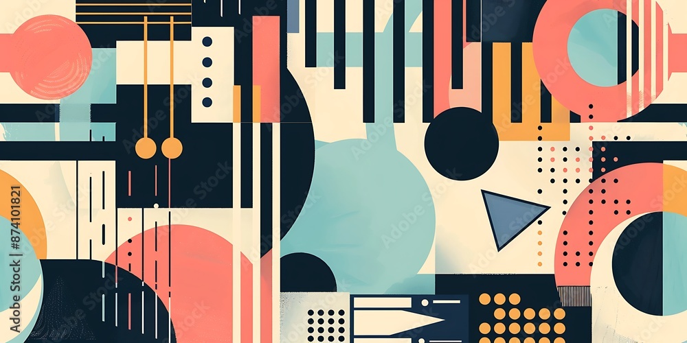 Poster a retro poster with bold geometric shapes and contrasting colors, such as circles, squares and lines