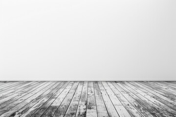 Fototapeta premium Empty Wall Mockup. Blank White Wall in Minimalist Room with Wood Floor - 3D Rendering