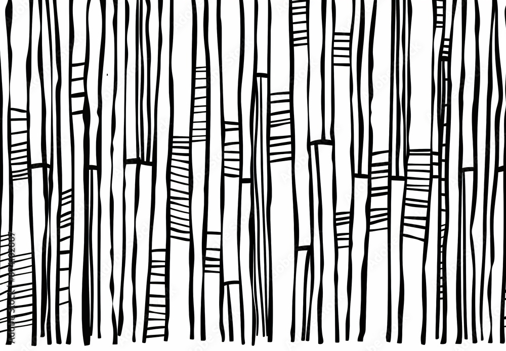Poster black hand drawn lines form a simple straight line pattern with horizontal and vertical stripes agai