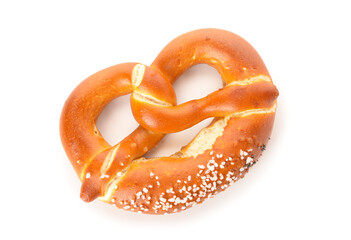Delicious pretzel on white background