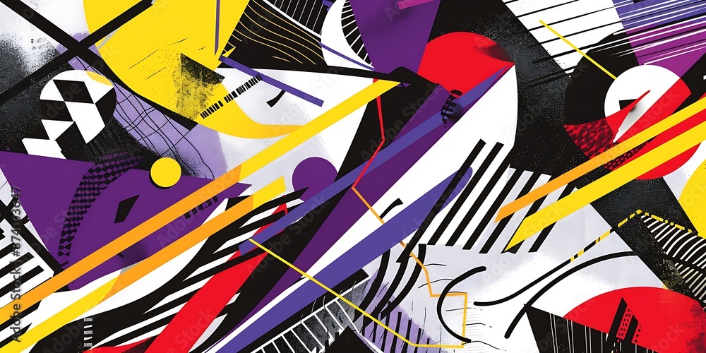 Poster a retro poster with bold geometric shapes and contrasting colors, such as circles, squares and lines