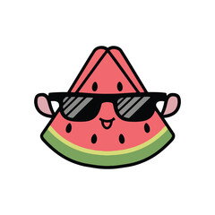 Cute Funny red summer watermelon character wearing glasses