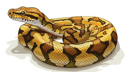 Fototapeta premium Adorable cartoon featuring a golden hued juvenile reticulated python