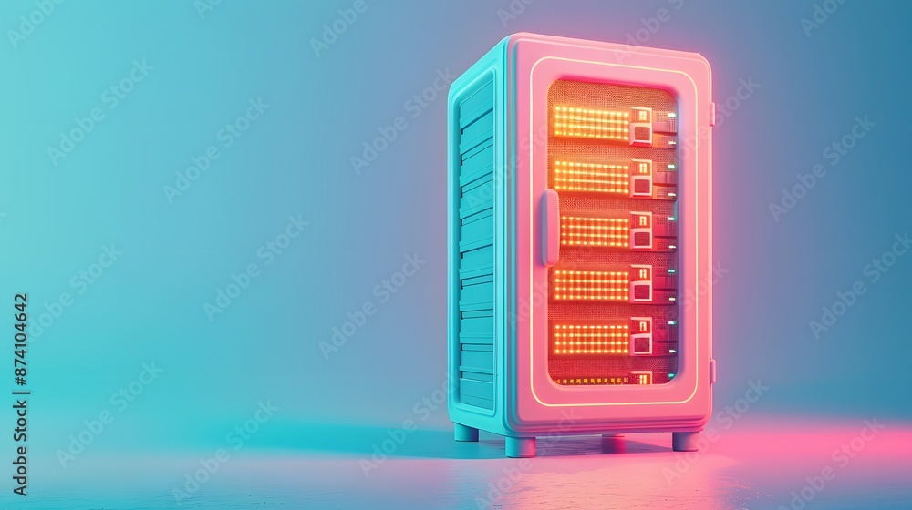 Aufkleber modern server rack with glowing lights in a futuristic setting, showcasing technology and data stora