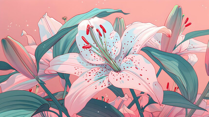 Pink and Green Lily Illustration