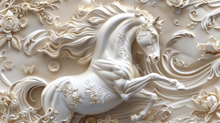3D relief horse wallpaper with intricate details and elegant design