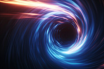Fototapeta premium Blue and orange glowing shiny wormhole in space. Time travel concept.