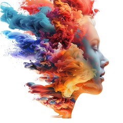 A woman with colorful paint splashing around her face