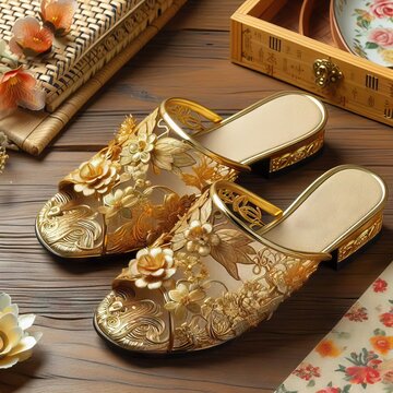 Fototapeta Shoes, shoe, isolated, footwear, pair, fashion, pink, child foot clothing, slipper, slippers,, foot, leather, summer, comfortable, sandal, feet, accessory, small foof, Crocss, sabo, boho styl