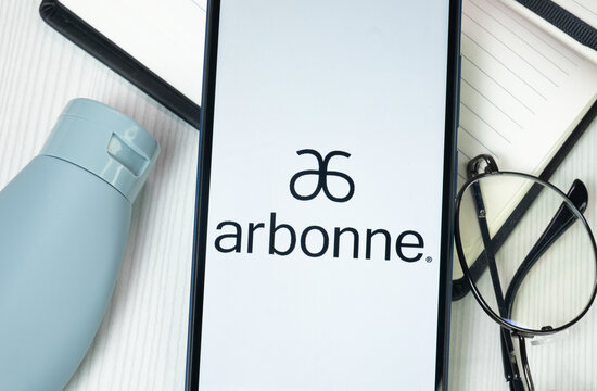 New York, USA - 30 June 2024: Arbonne International Logo on Phone Screen, Company Icon