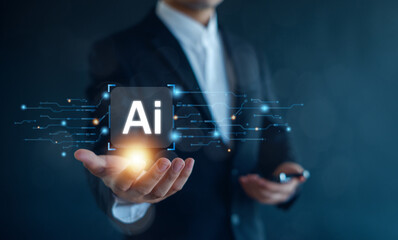Ai technology.  AI Learning and Artificial Intelligence Concept,Using command prompt for generates...