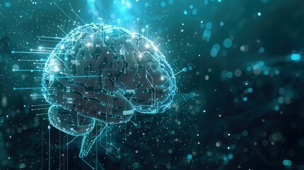 Digital Mind Blueprint. Futuristic depiction of a digital human mind with circuitry and data points.suitable for illustrations of artificial intelligence, machine learning and cognitive computing.