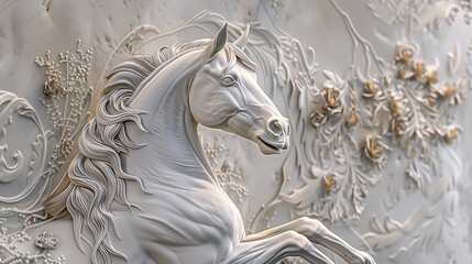 3D relief horse wallpaper with intricate details and elegant design