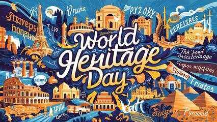 Fototapeta premium World Heritage Day (Days- Illustration-typography)