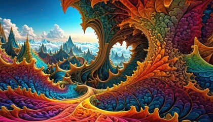 Fototapeta premium Abstract Colorful Landscape with Mountain Peaks.