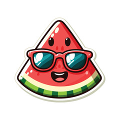 Cute Funny red summer watermelon character wearing glasses
