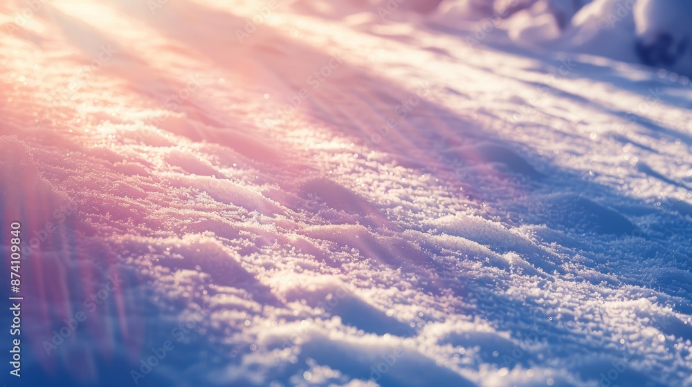 Poster shadow casts on sunlit snow create textured effect background with copy space