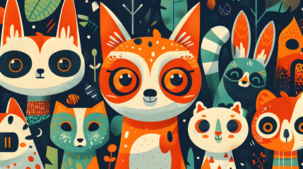 Obraz premium Cute Animals Illustration with Big Eyes
