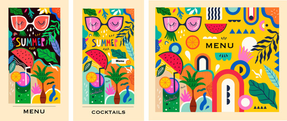 Summer design menu. Colorful summer trendy vector illustration. Illustration with summer drinks: lemonades, cocktails.  © moleskostudio