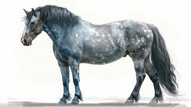 Digital painting of a blue roan Appaloosa horse standing regally, portrait-style, isolated on a white background.