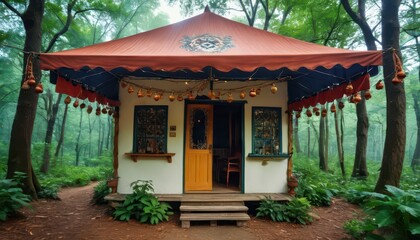 Naklejka premium Fairy Tale Cottage in the Woods.