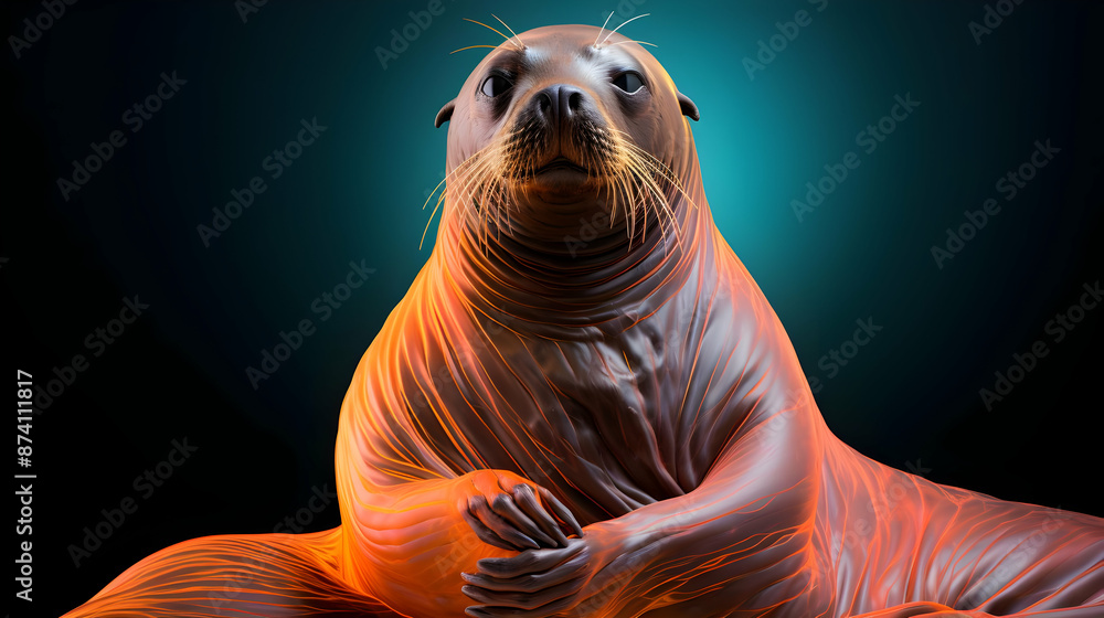 Poster Sea Lion in Orange Fabric - 3D Illustration