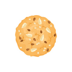 Oatmeal cookie with flax, sesame and sunflower seeds. Vector cartoon flat illustration of healthy food.