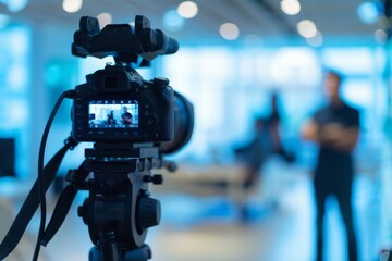 Professional Video Recording Setup for Corporate Interviews in a Modern Office Environment