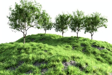 Obraz premium Three Trees on a Green Hill Creating a Serene and Natural Outdoor Scene