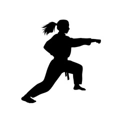 martial arts, silhouette of woman punching with right hand vector illustration