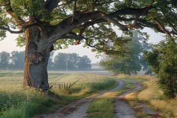 Fototapeta premium Country Road Through Overhanging Trees Creating a Picturesque and Serene Outdoor Setting