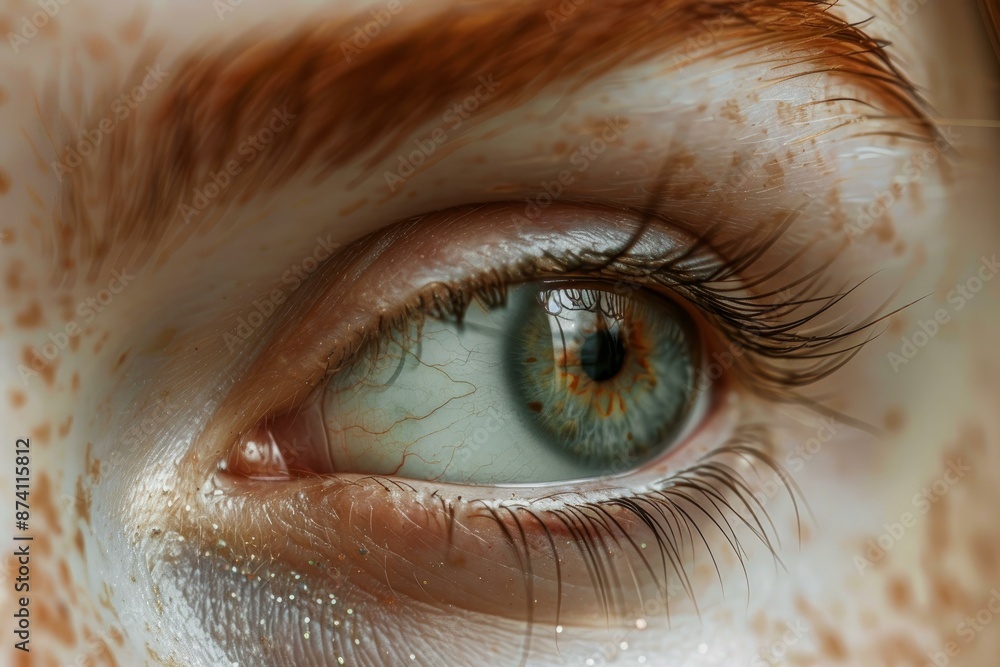 Poster highdefinition macro photo showcasing the intricate patterns of a human iris and eyelashes