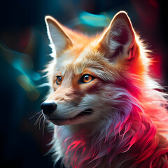 Naklejka premium Red Fox Portrait with Colorful Lights Illustration