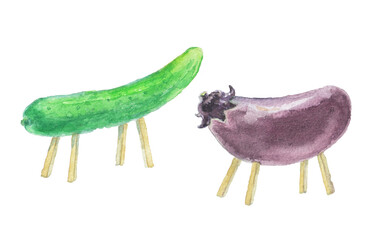 水彩絵の具で描いた精霊馬