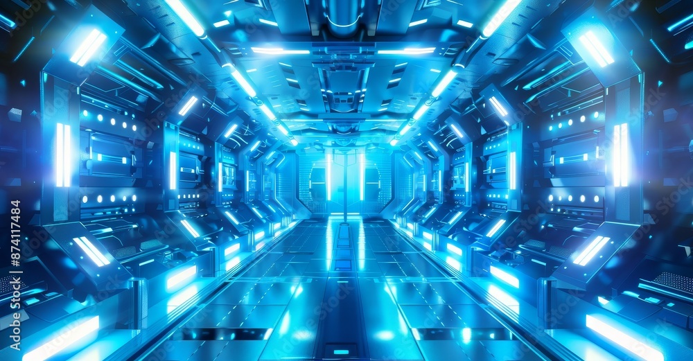 Poster the concept of a sci-fi corridor. an animation tunnel made of neon lights. a three-dimensional rende